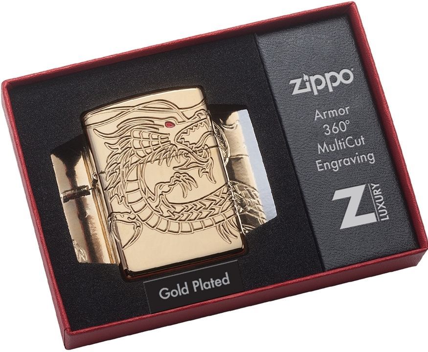 Zippo Armor Multi-Cut Chinese Dragon Gold Plated Choice Lighter 29265 New In Box