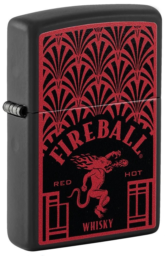 Brand New ZIPPO Lighter FIREBALL® RED HOT WHISKEY Deco Design Red & Black Matte