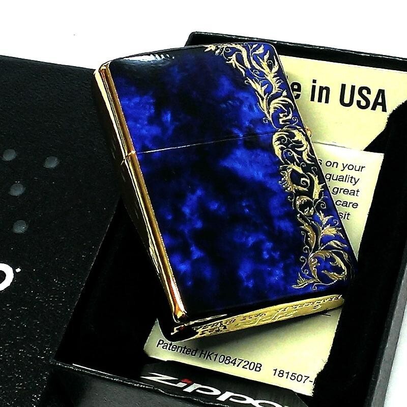Zippo Arabesque Marble Print Processing Blue Gold Mirror Coating Lighter Regular