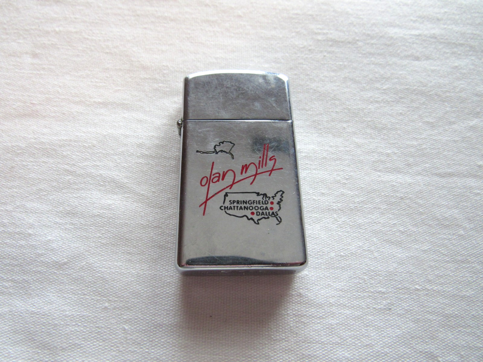 Vintage Zippo Slim Line Cigarette Lighter High Polish Adv. Olan Mills 1976