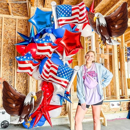 8 Pcs Patriotic Eagle Balloons Set, Large 3D American Eagle Foil 01-8 Pcs