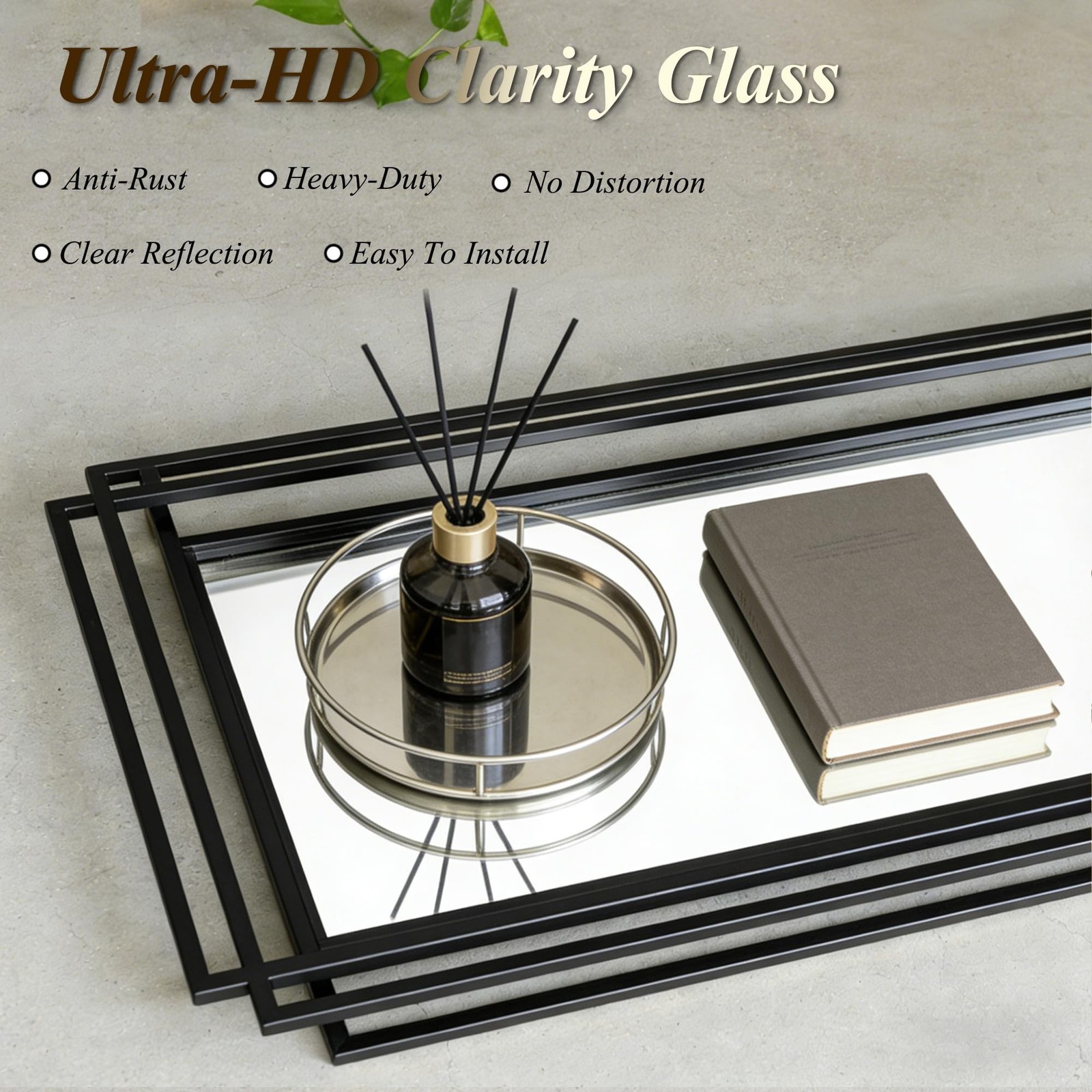 24″x24″ Square Decorative Wall Mirror with Black Metal Frame | Geometric Desi…