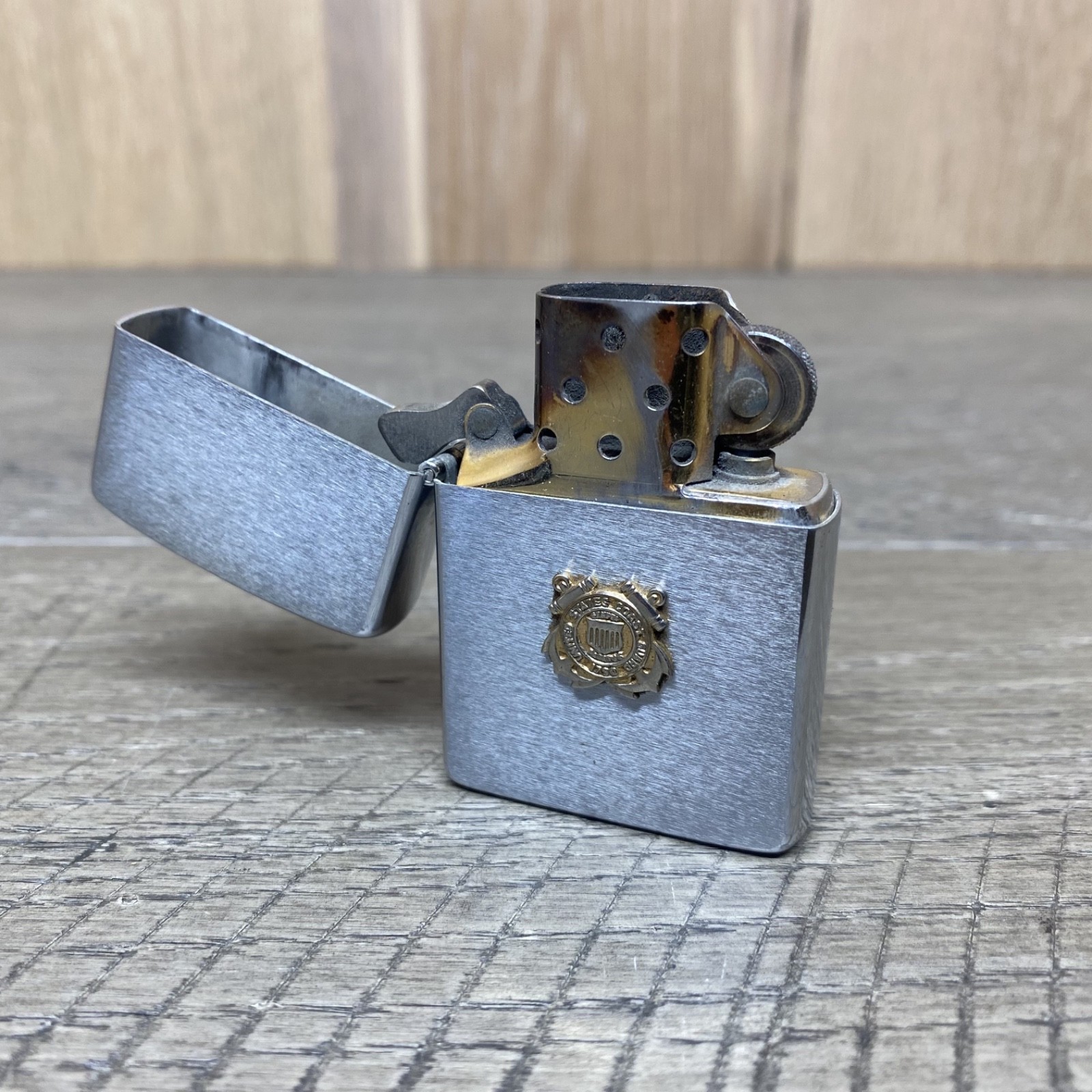 Vintage Zippo Lighter Brushed Chrome US Coast Guard Emblem Military Collectible