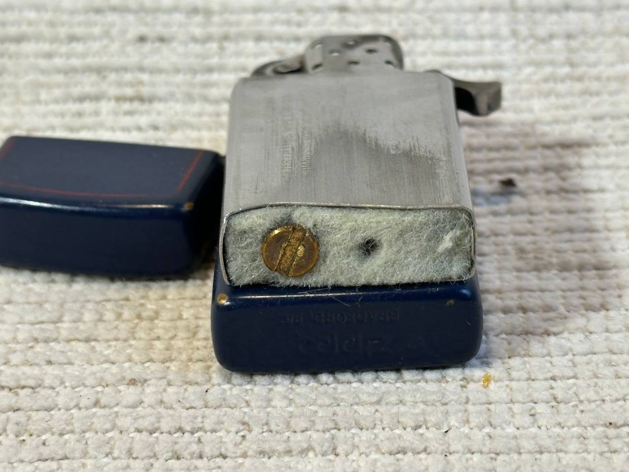 Zippo Blue Matte Lighter Red Trim No Spark Parts Repair USA 039/2 462