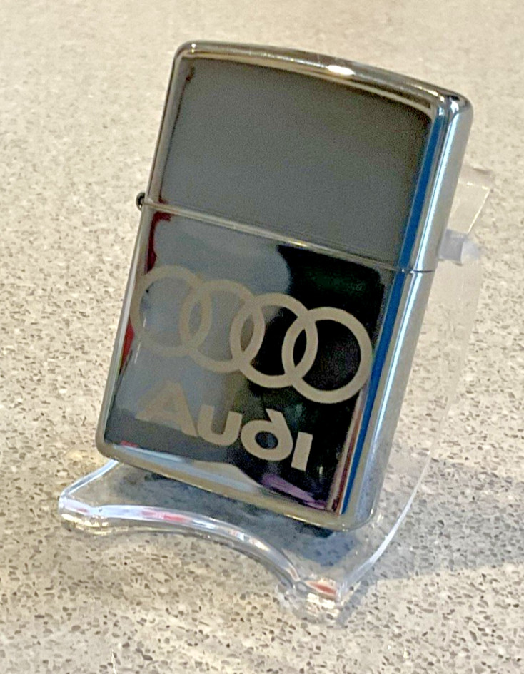 Genuine Brand New 2015 ZIPPO Lighter AMAZING ETCHED AUDI LOGO Black Ice Chrome