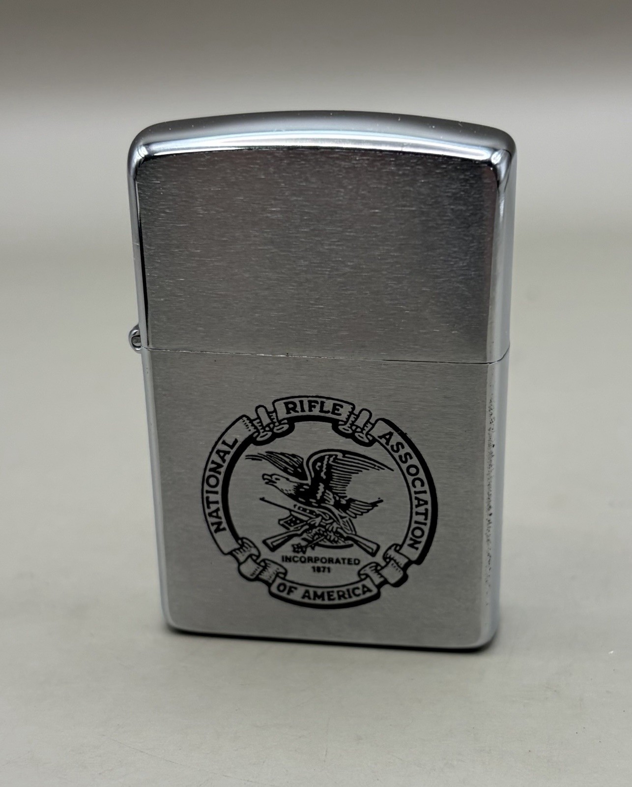 1991 Zippo NRA Unsmoked National Rifle Association Brushed Chrome Lighter & Box