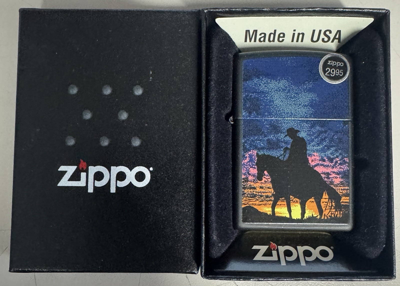 ZIPPO 2012 COWBOY SUNSET BLACK MATTE LIGHTER SEALED IN BOX D64