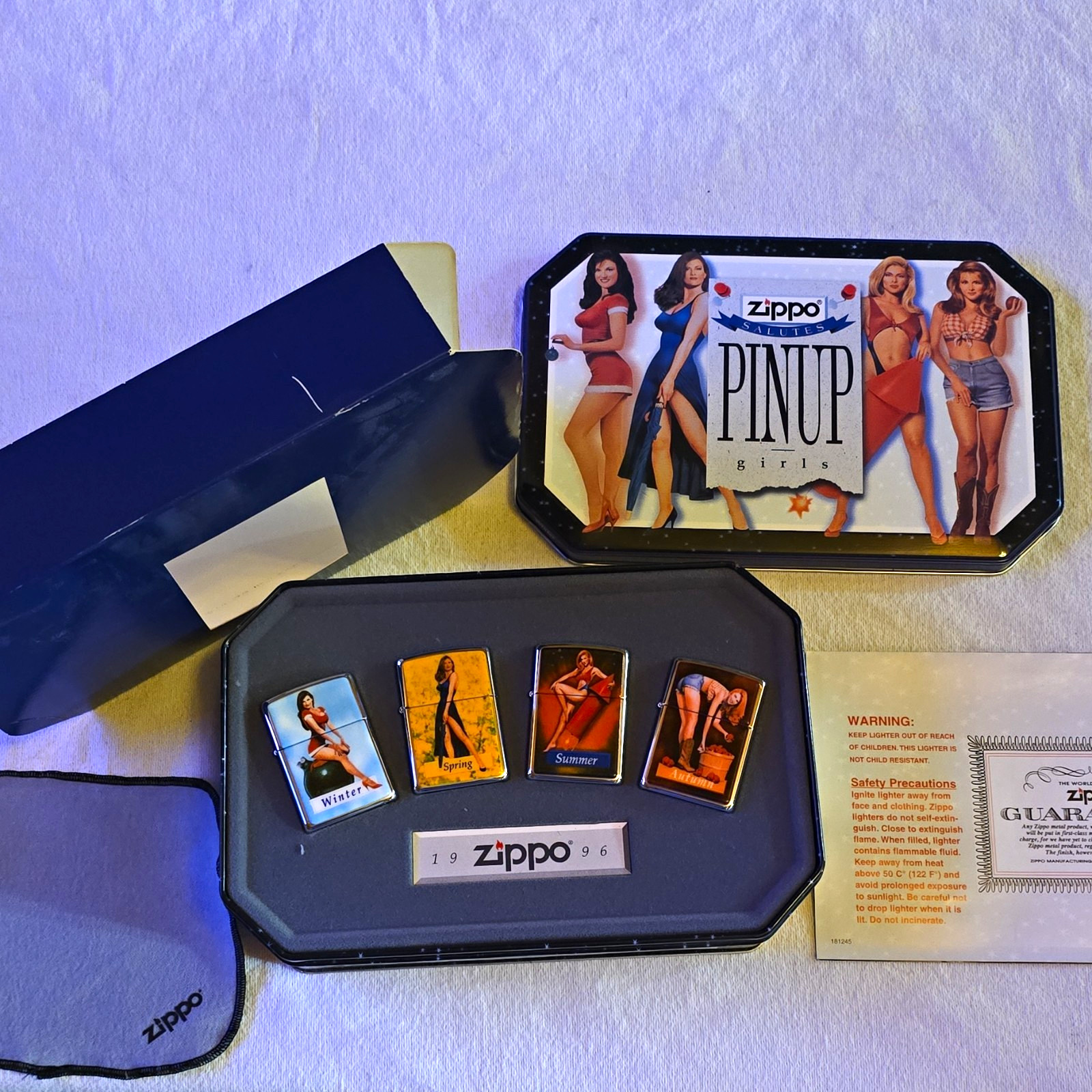 Zippo Pinup Girls 1996 4-Lighter Collector Set Winter/Spring/Summer/Autumn Tin