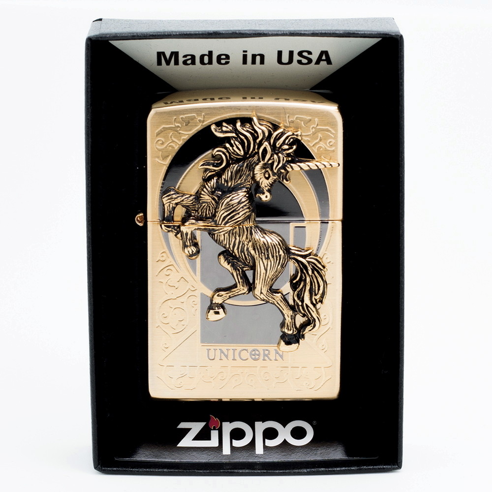 Zippo Unicorn Gold Lighters Genuine Original Packing 6 Flints set GIFT