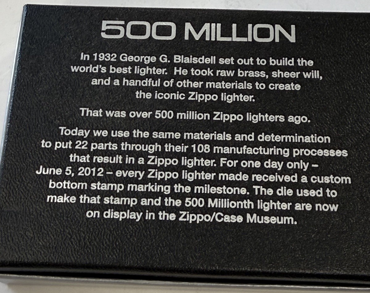 ZIPPO 2012 500 MILLION LIMITED EDITION BRUSHED CHROME LIGHTER SEALED IN BOX #648