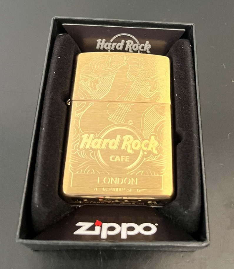 Zippo Hard Rock LONDON Brass Engraved Guitar Lighter NEW in Box Sealed 2024