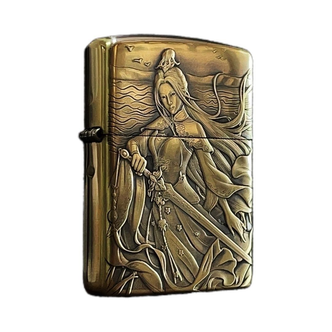 Mulan Zippo Lighter 3D Relief Pure Copper Armor Heroine Design Kerosene Gift