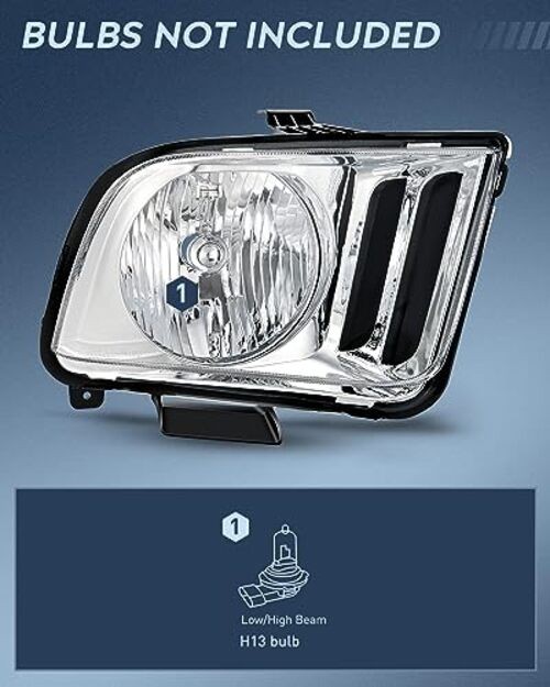 Headlight Assembly Fit 2005-2009 Mustang Chrome Housing + Clear Reflector