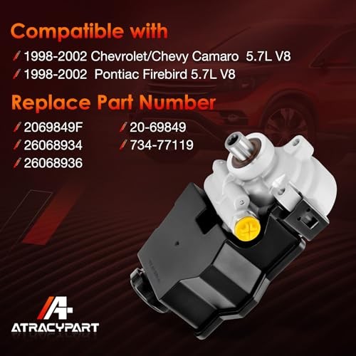 Power Steering Pump, with Reservoir, Compatible with 1998 1999 2000 2001 2002