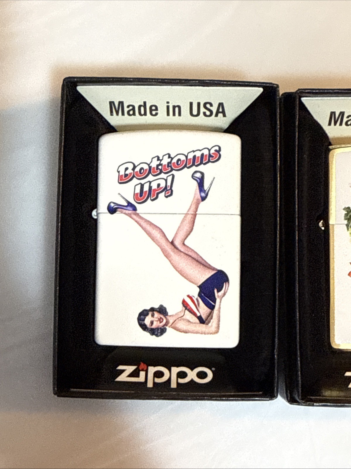 Zippo Lighter Vintage Patriotic Pin Up And Octoberfest Pin Up Lot Of 2