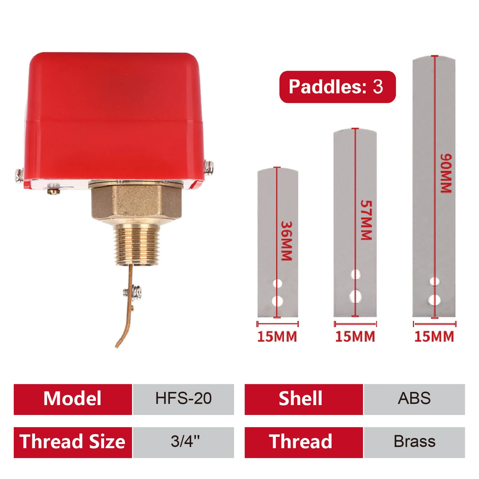 HFS-15/20/25 Water Paddle Flow Switch G1/2 G3/4 G1 Brass Stainless Steel Liquid