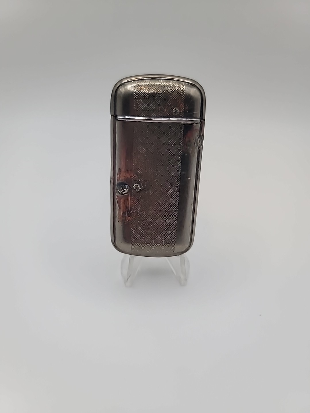 Vintage Silver-Tone Collectible Lighter with Textured Pattern Works