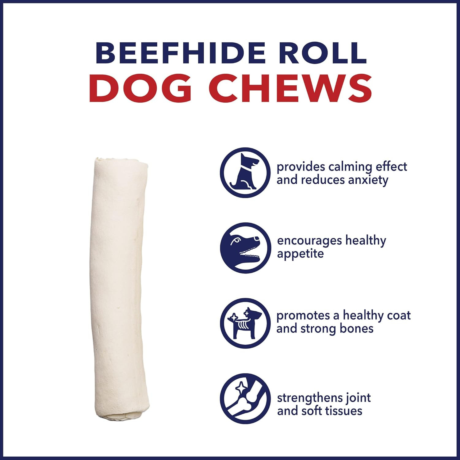 100% Made in USA Beefhide 8″ Rolls Dog Chew Treats – Natural Flavor, 10 Count/1
