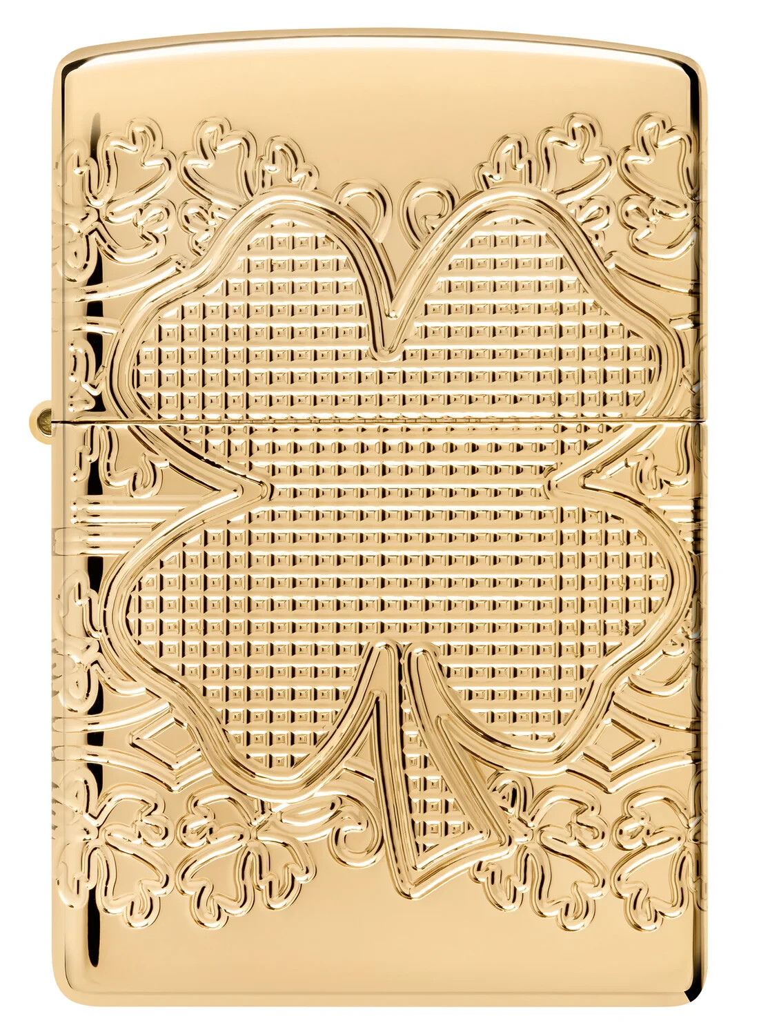 Zippo Armor Lucky Clover Design Multicut Textured High Polish Gold Plate 46301