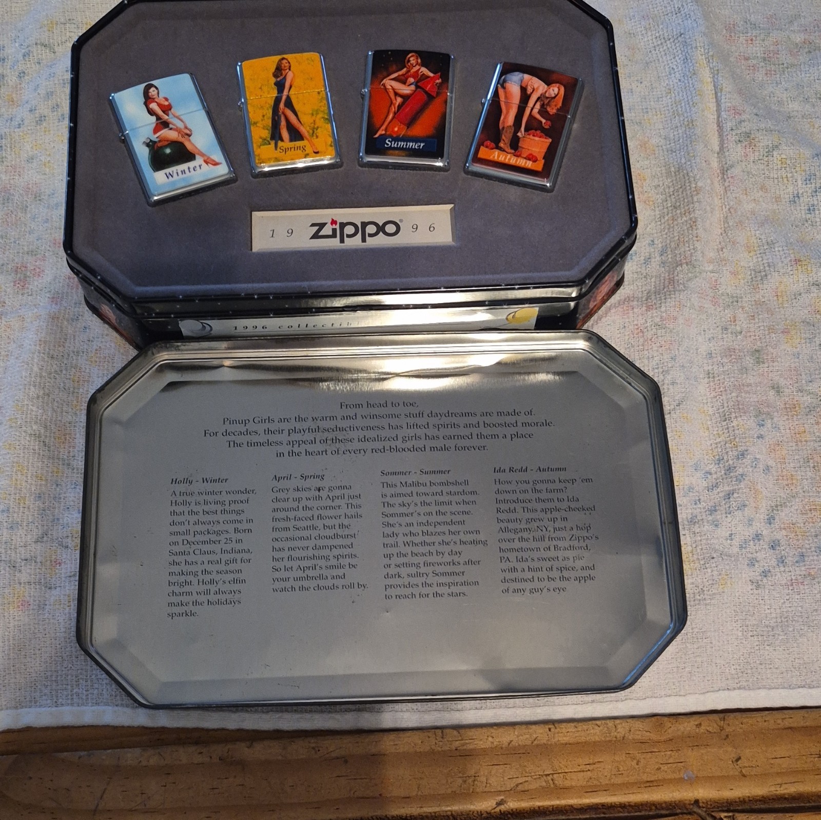 1996 Zippo Salutes Pin Up Girls Four Seasons 4 lighter Gift Set Complete W/Case