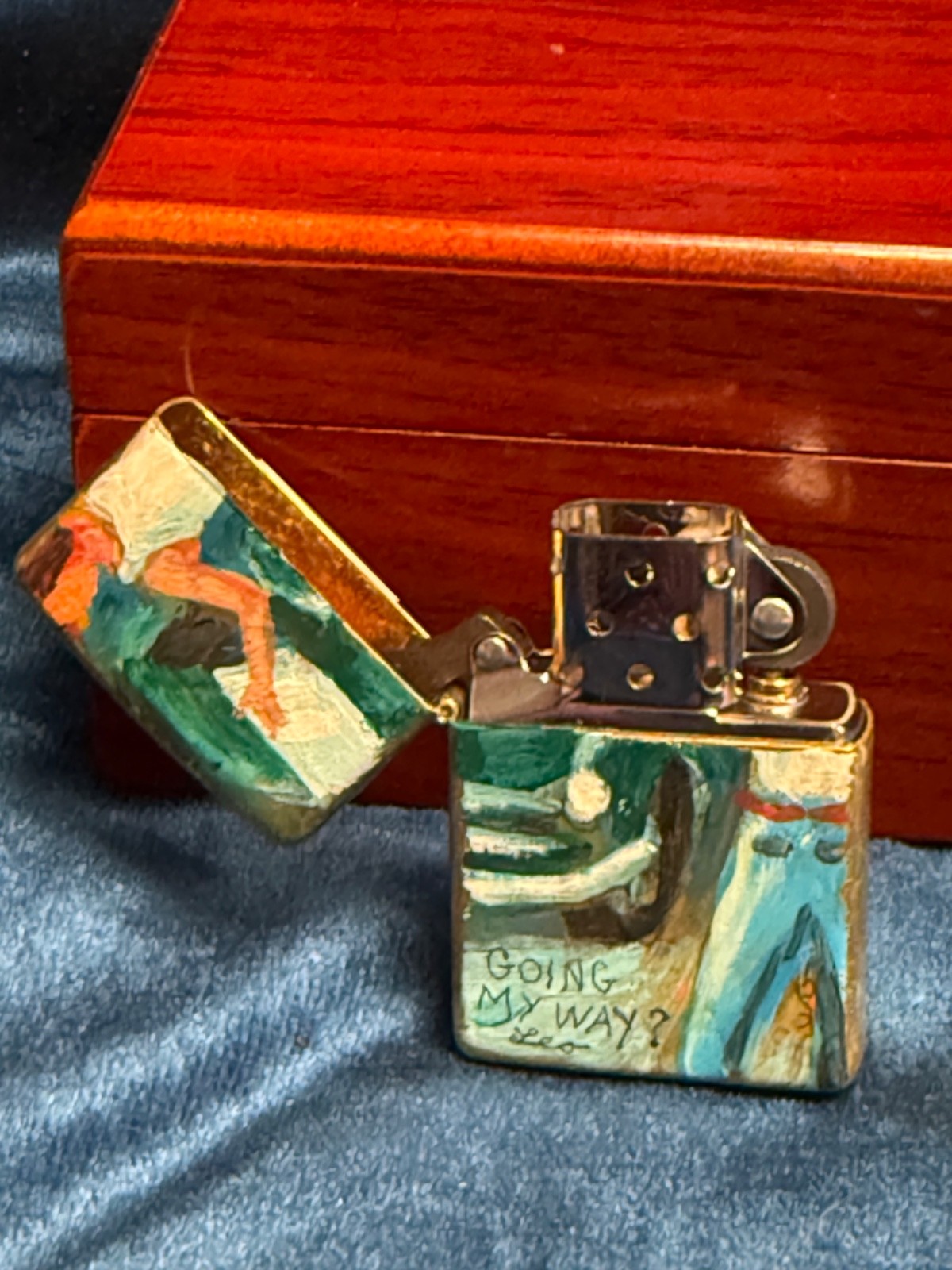 👀 One Of A Kind Folk Art Zippo Lighter Hand Painted Signed By Leo 👀