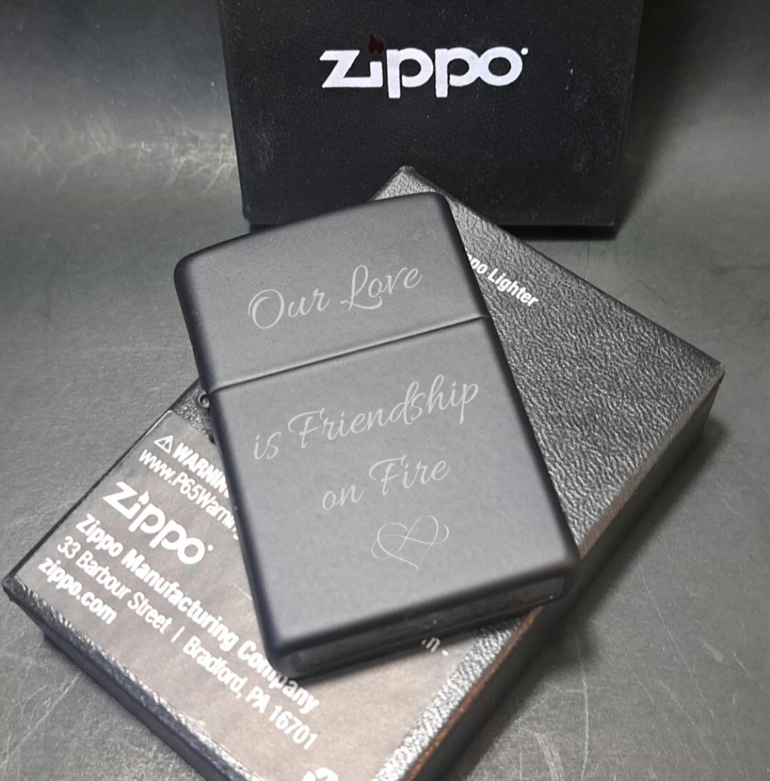 Custom Engraved Black Matte Zippo Lighter | Personalized with choice of Text