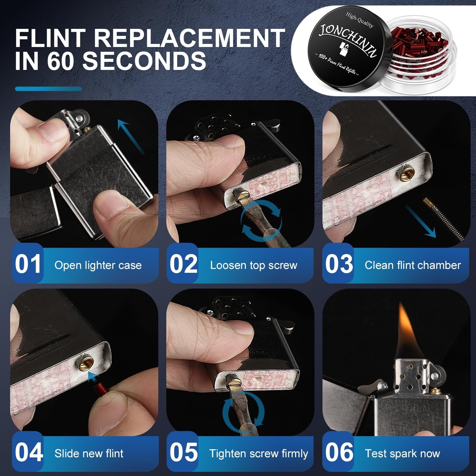 Lighter Flints 100 Pcs, Premium Flint Replacement Refills, Ideal, Red