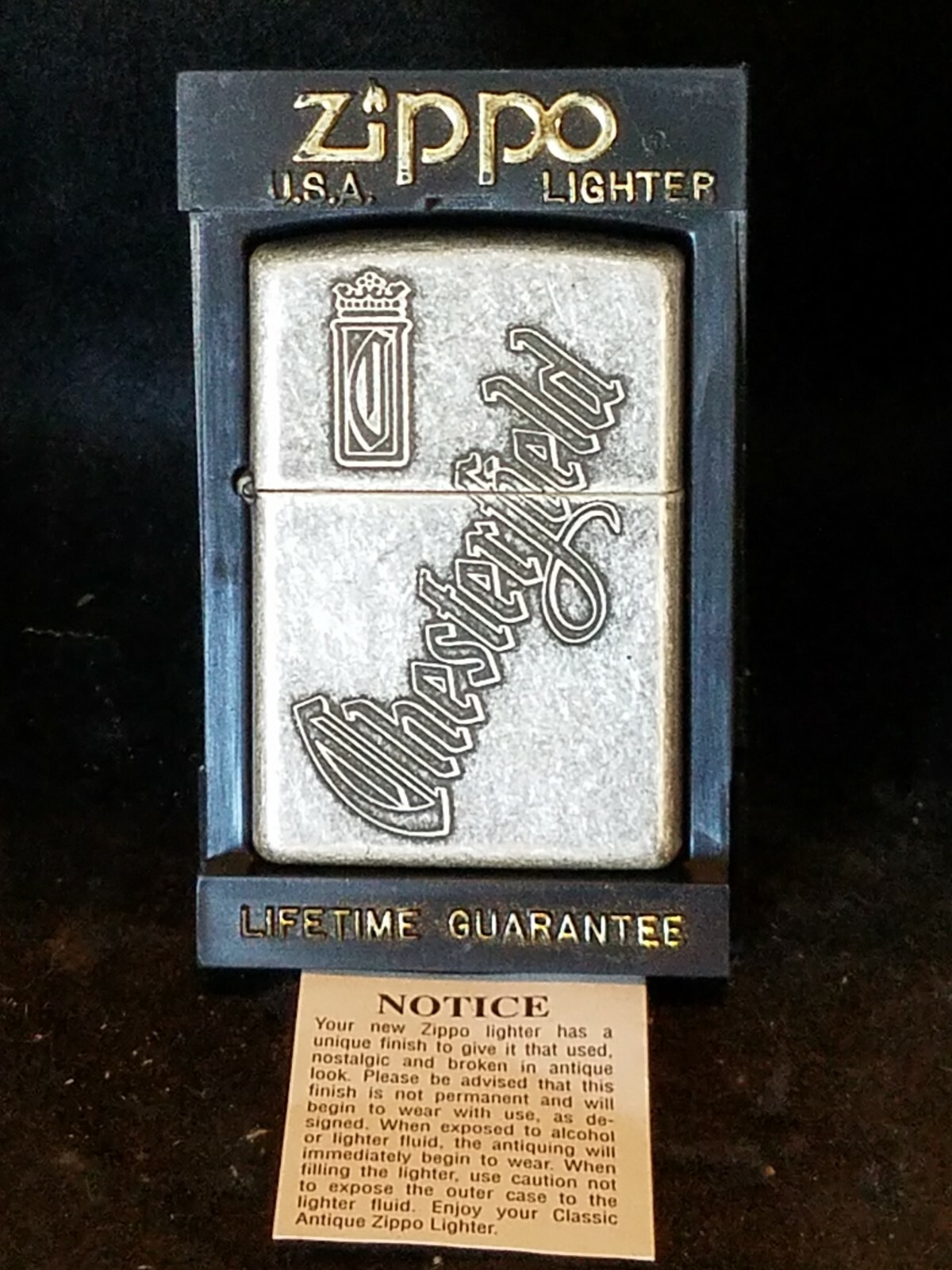 Unfired Chesterfield Cigarettes Ad Zippo Lighter XIII Antique Silver With Box