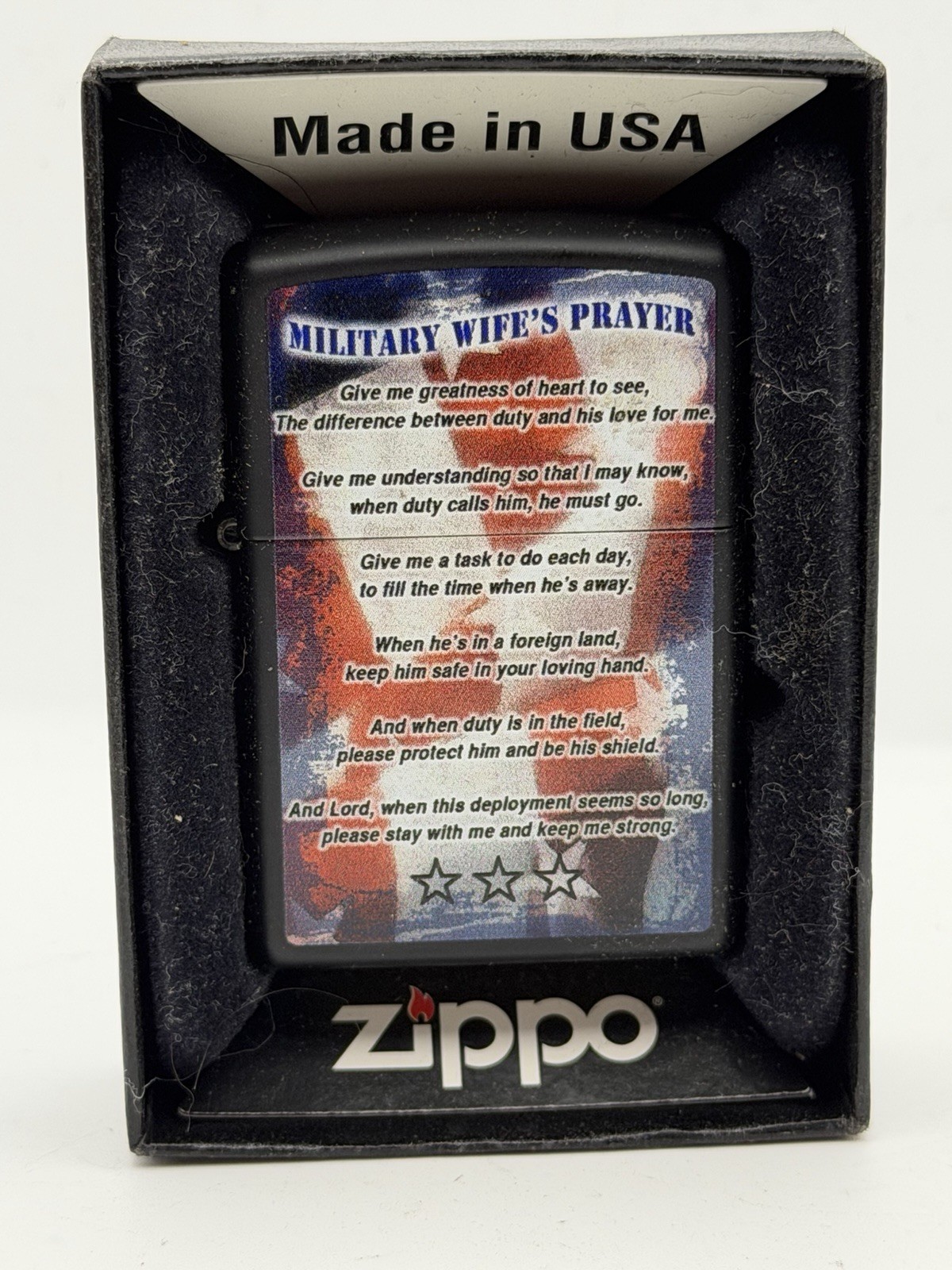 Vintage 2012 Military Wife’s Prayer Black Matte Zippo Lighter New **READ B39