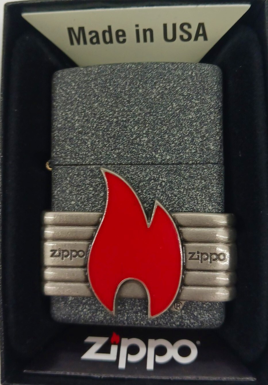 Sharp Ironstone Zippo Enamel Flame Emblem Zippo Lighter Lifetime Warranty