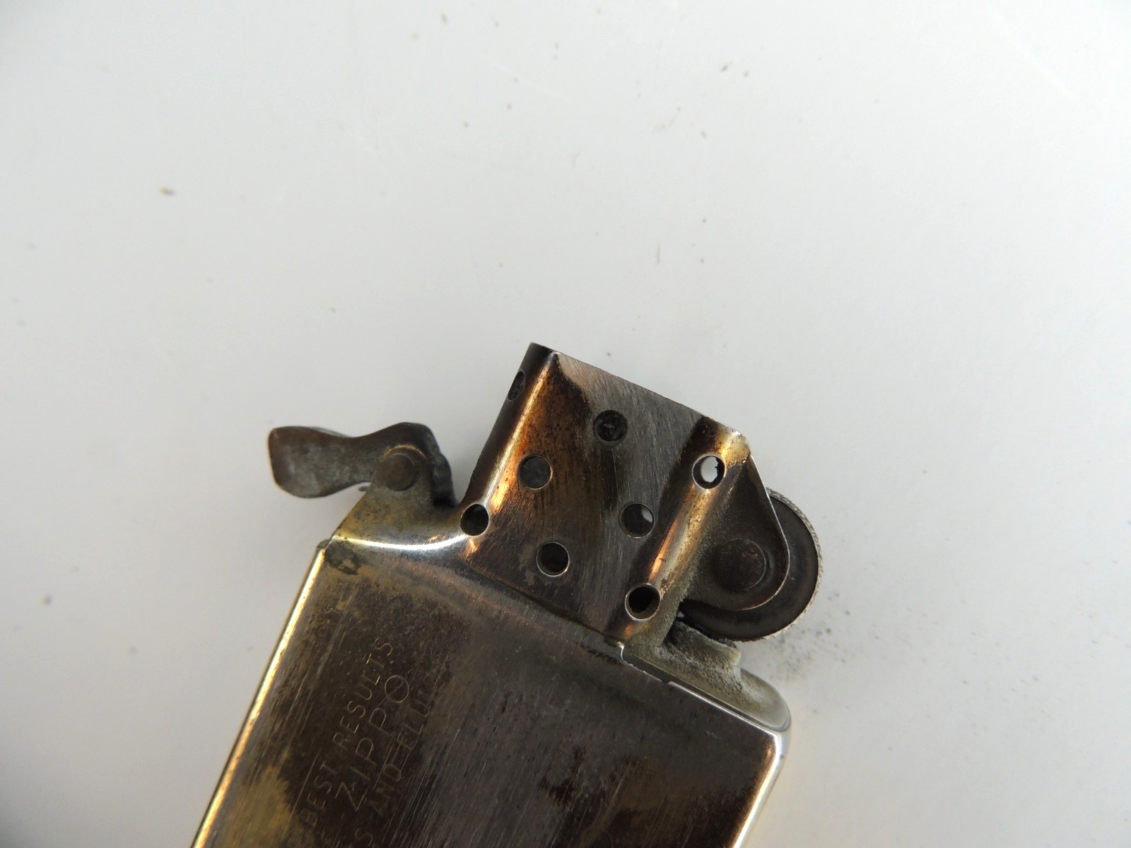 Vtg Diagonal Lines Zippo Flip Top Lighter Solid Brass Made In USA Repro As Is