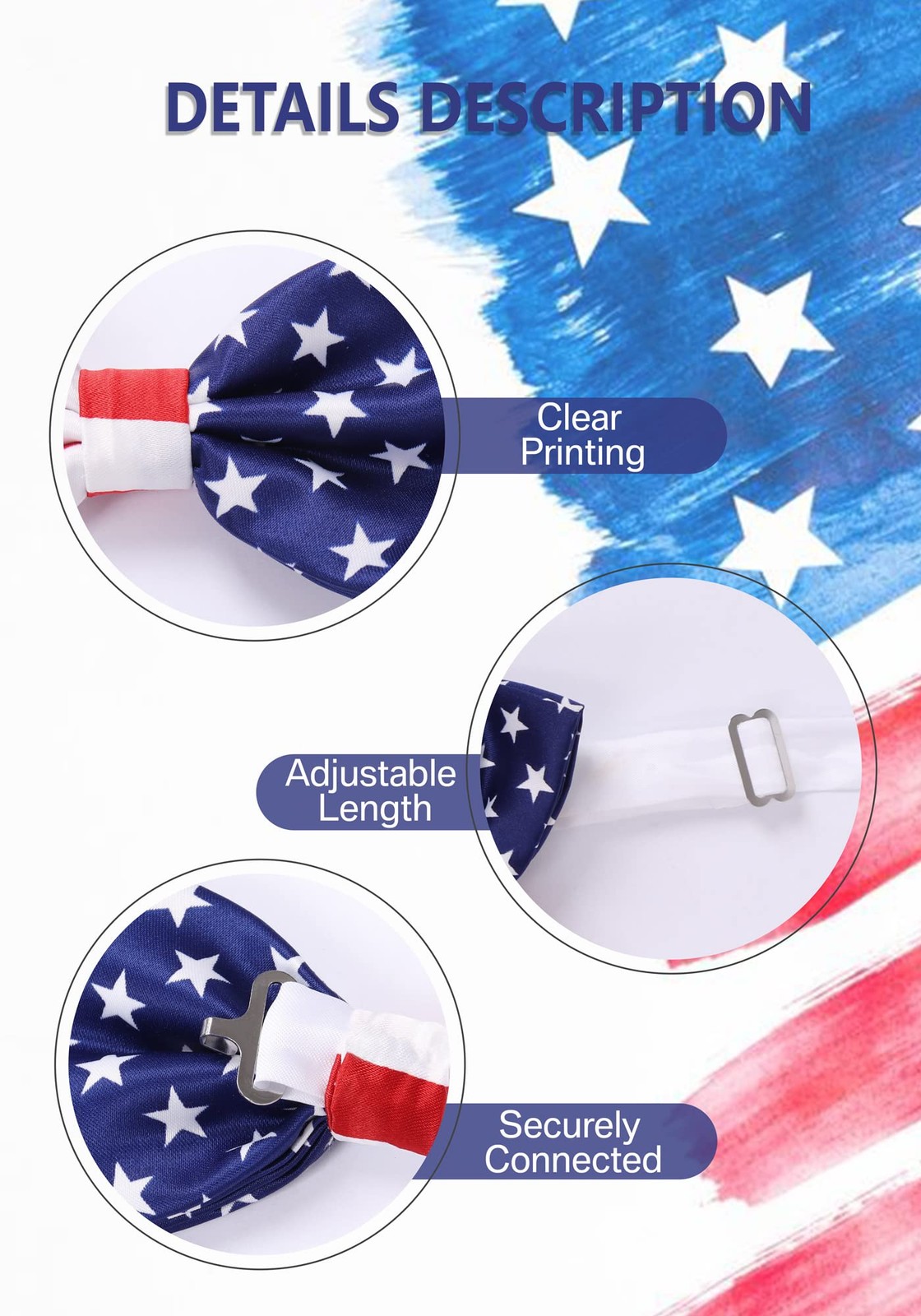 PROCOS Mens American Flag Necktie Bowtie Pokect Square Stars Stripes Patriotic T