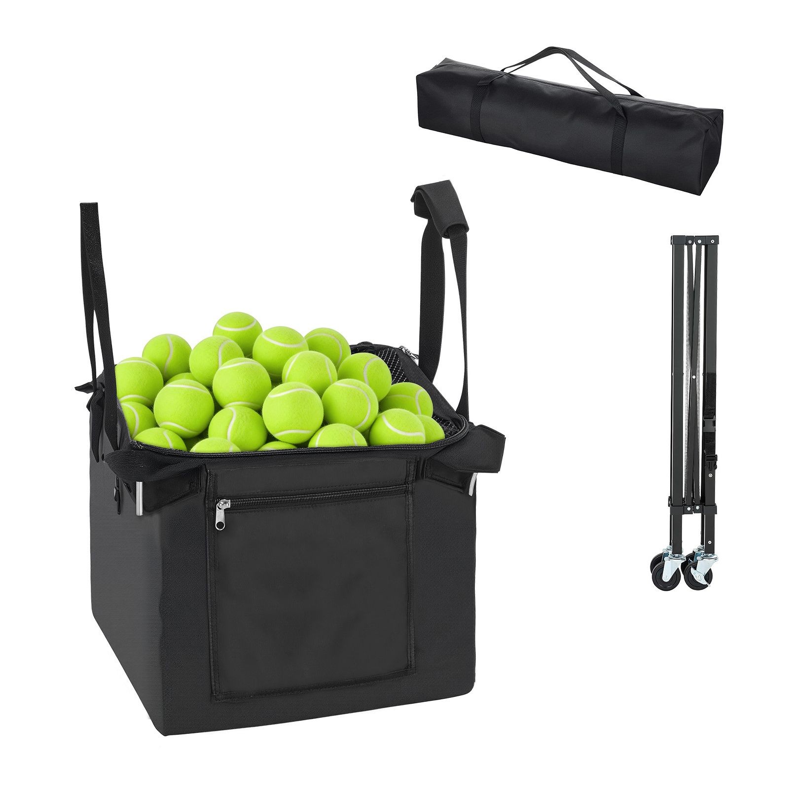 Foldable Tennis Ball Hopper, Holds 120 Balls, with Wheels and Storage Bag