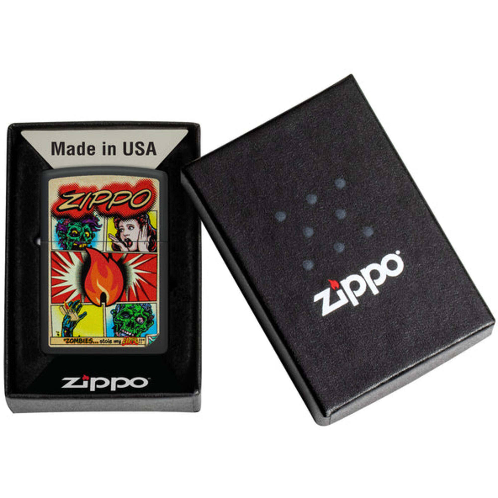 Zippo Windproof Pocket Lighter Comic Zombies Design Classic Black Matte 46229