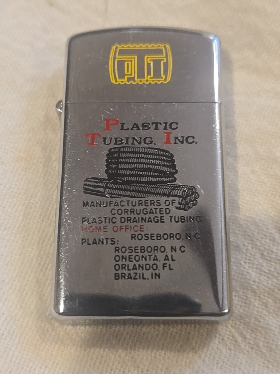 Vintage ZIPPO (Thin Model) Plastic Tubing Company ( not fired )