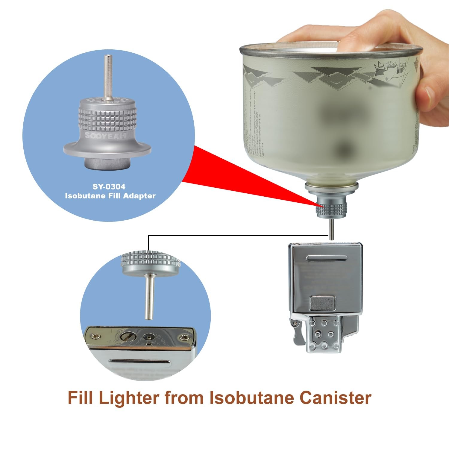 SOOYEAH Butane/Isobutane Fill Adapter,Gas Φ1.1*1.4in / Φ2.8CM*3.6cm, Grey
