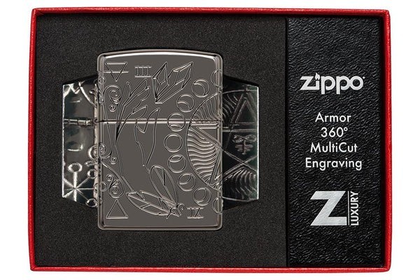 Zippo 49689 Wicca Design Armor Lighter Black Ice Deep Carve New In Box