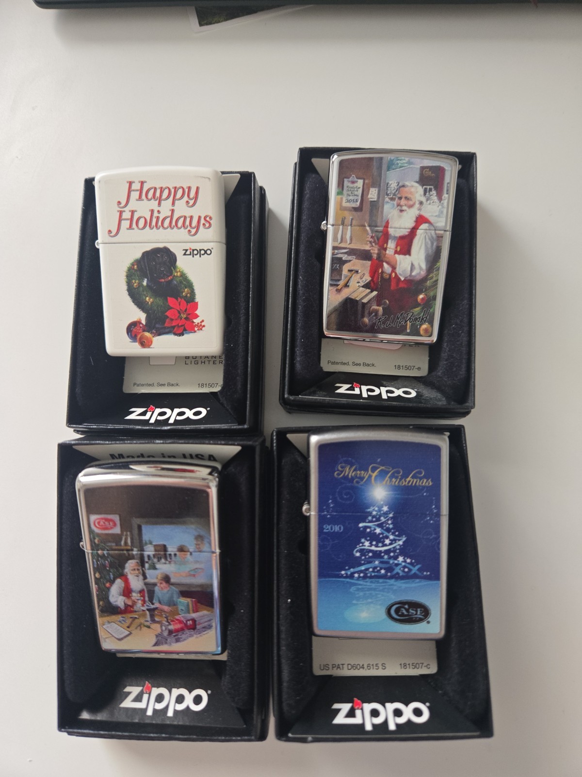 Zippo Lot Of 4 Case Knives Merry Christmas Happy Holidays 2-2012 1-2010 & 1-2011