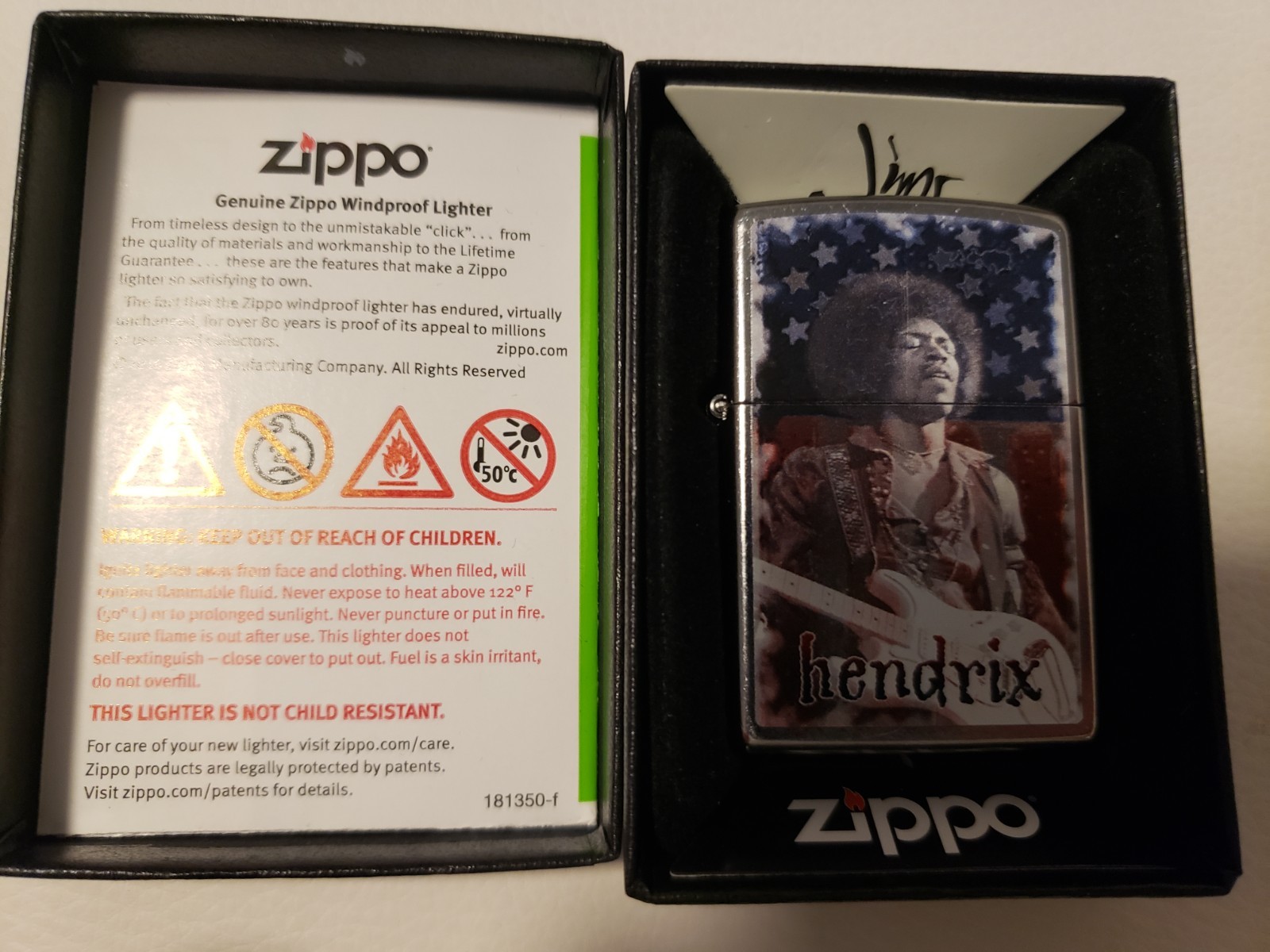 *RARE!* Jimi Hendrix Stars+Stripes Zippo Lighter, New/Boxed/Factory Sticker Seal