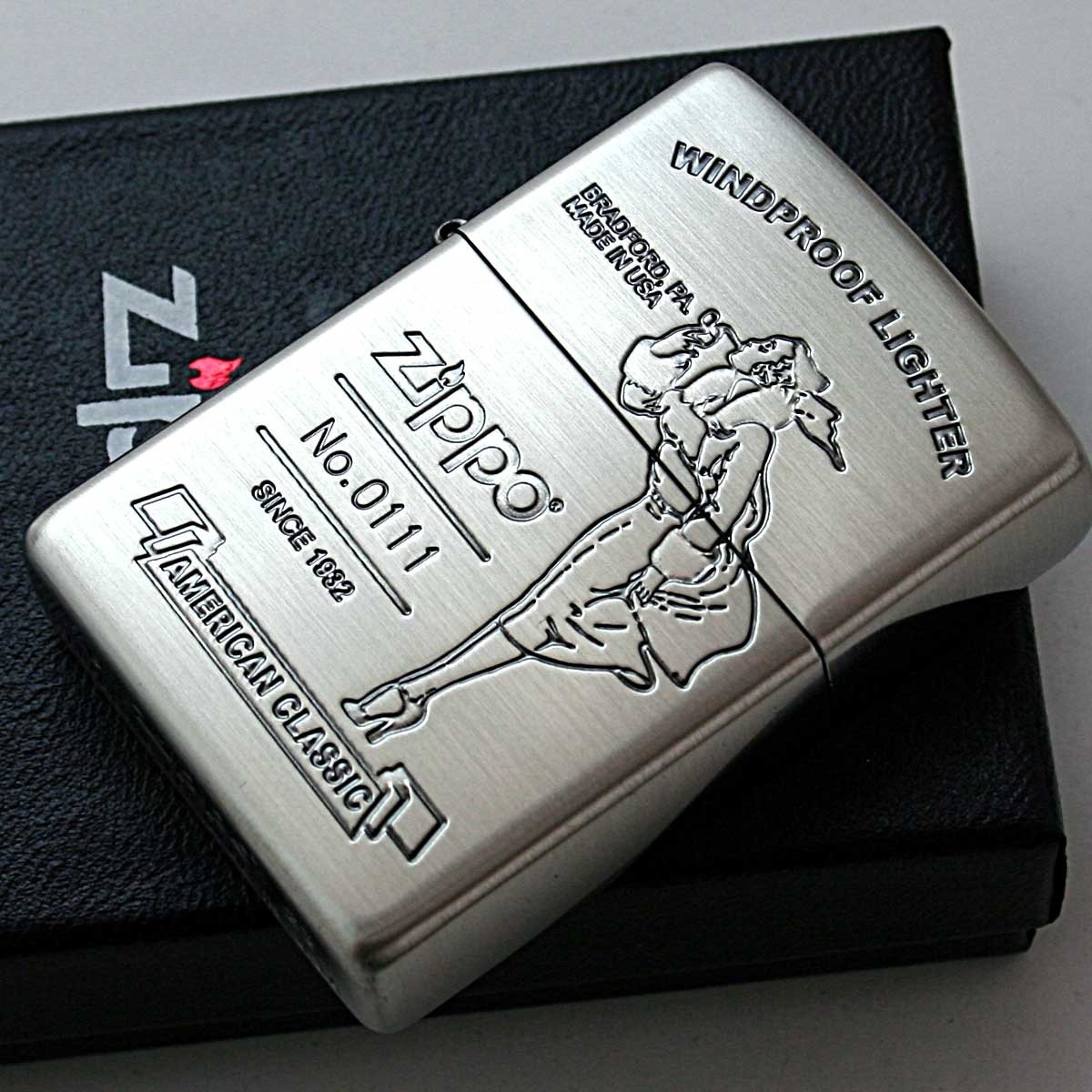 Zippo Lighter CASE ONLY Windy Girl American Classic Silver Serial Number Present