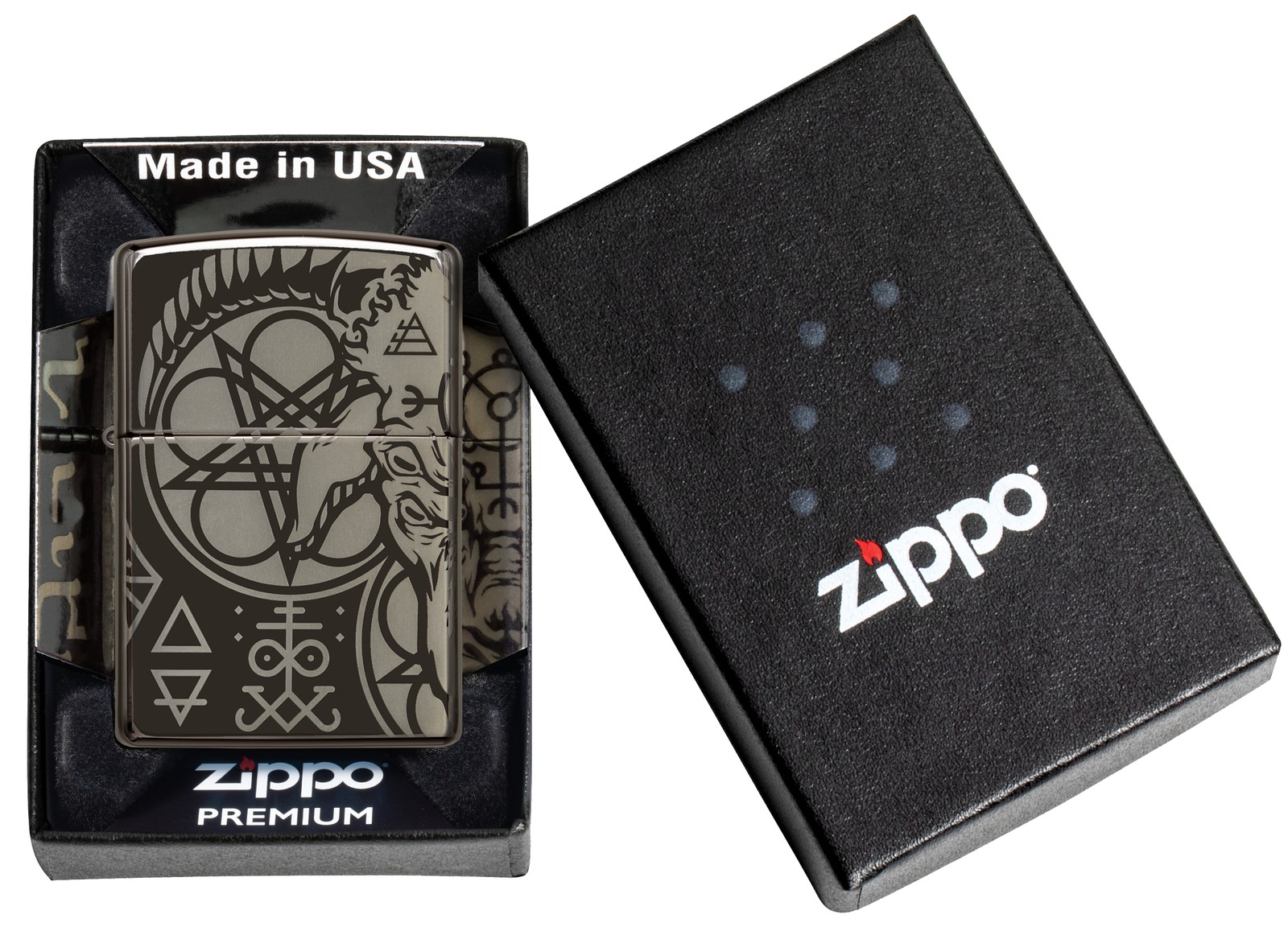 Zippo Occult Design High Polish Black Windproof Pocket Lighter, 24756-087085