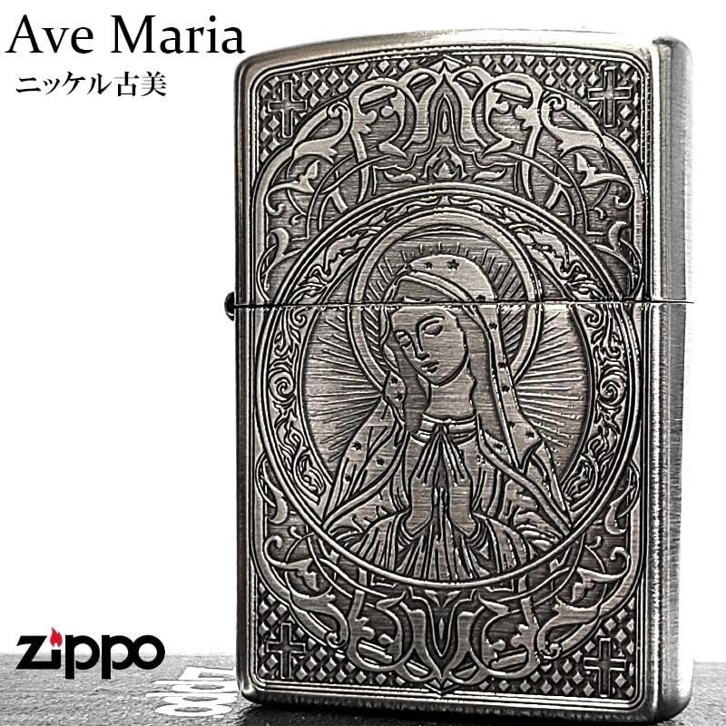 Zippo Ave Maria Amulet Antique Silver Etching One Sided Processing Lighter Japan