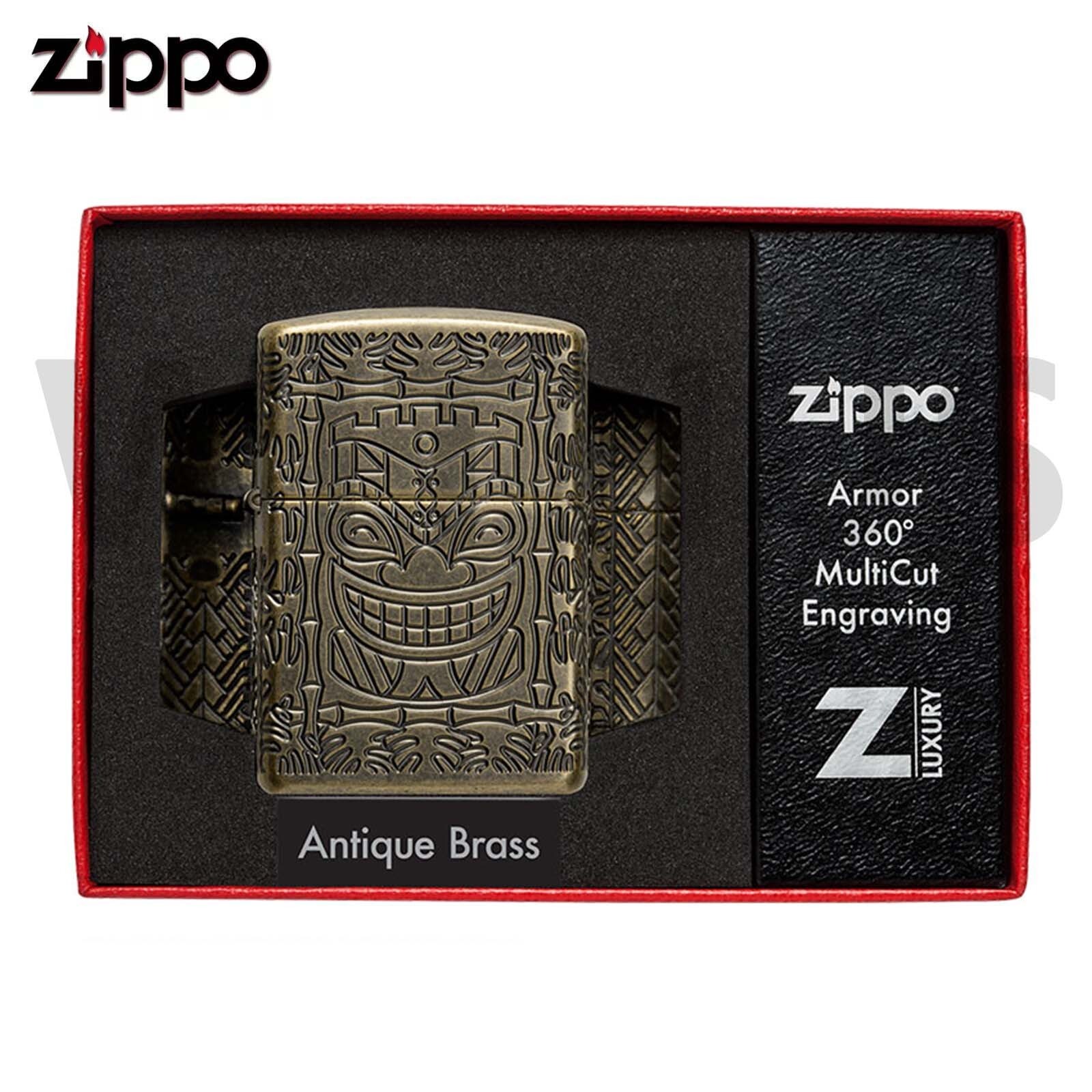 Zippo Armor Tiki Design Antique Brass Textured Multicut Lighter 46314 New In Box