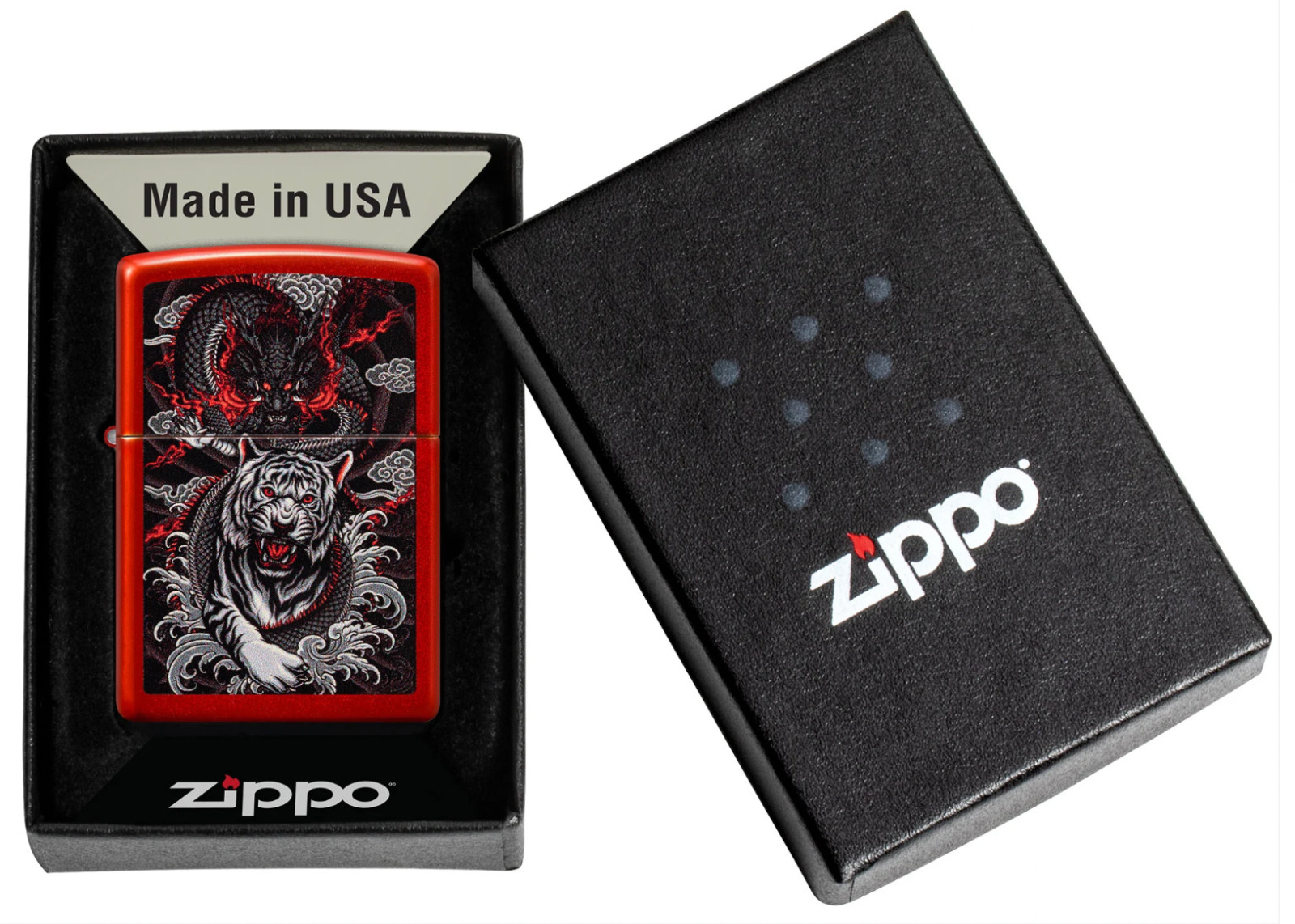Zippo Windproof Metallic Red Dragon & Tiger Lighter, 48933, New In Box