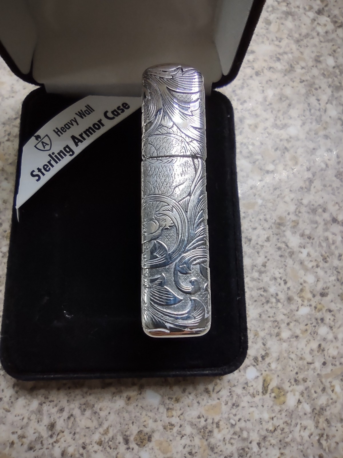 Zippo – Solid Sterling Silver – Armoured Case Unique Dragon Carved New & Unused
