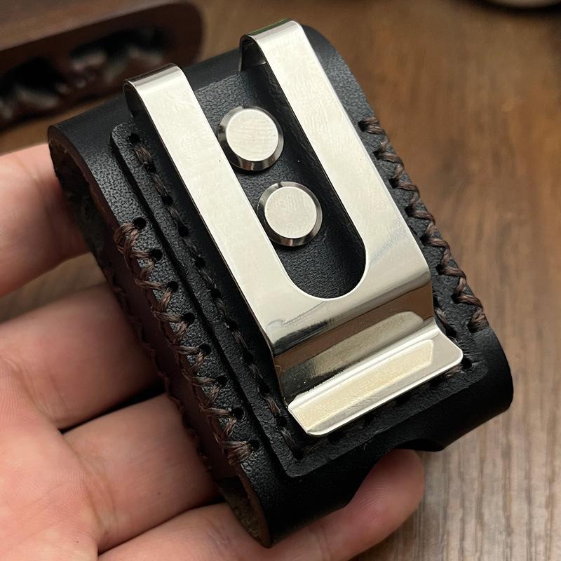 Handmade Leather Lighter Case for ZIPPO ZORRO Black Genuine Cowhide Belt Clip