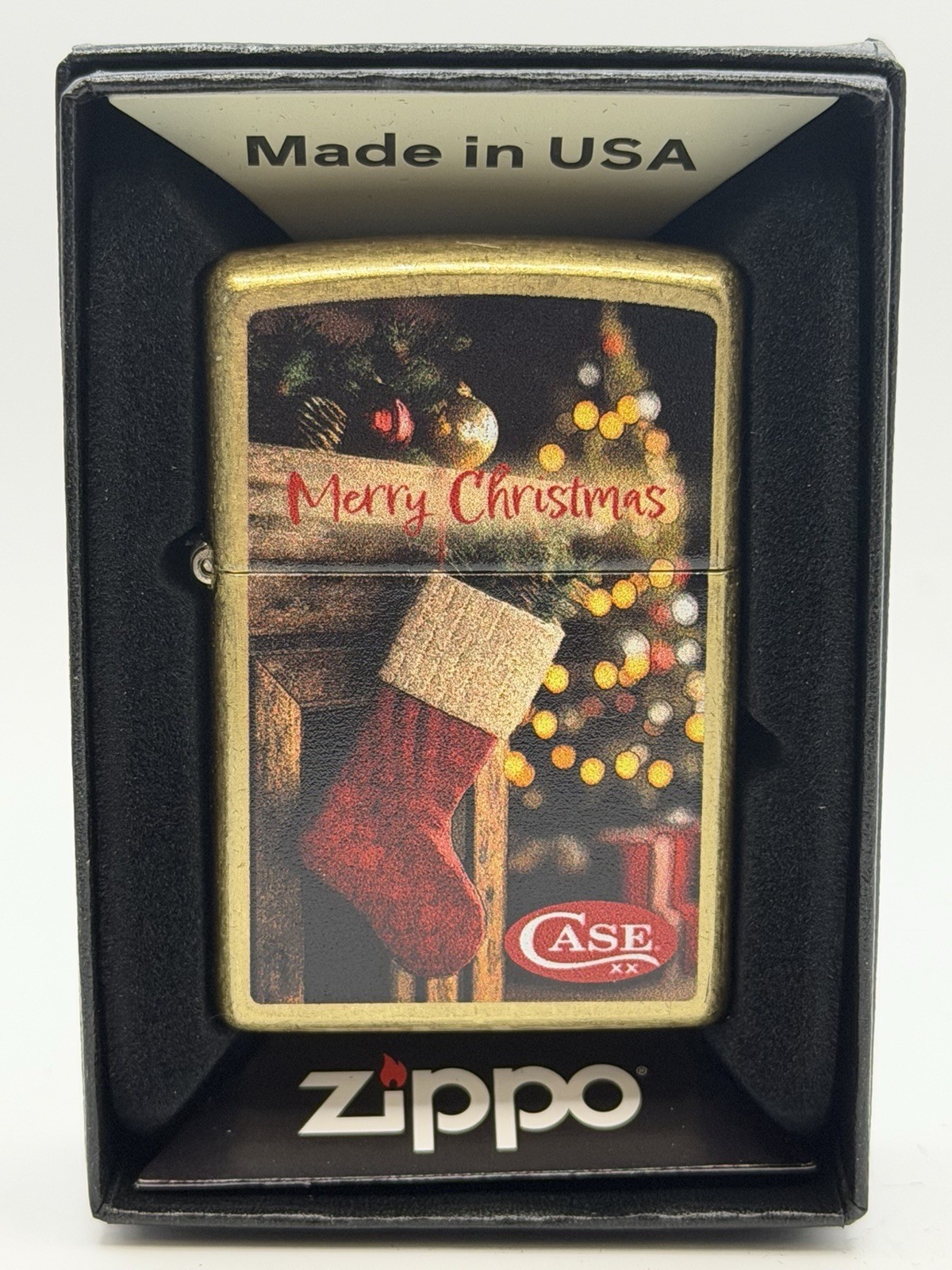 Case XX Knives Christmas Stocking Street Brass Zippo Lighter NEW