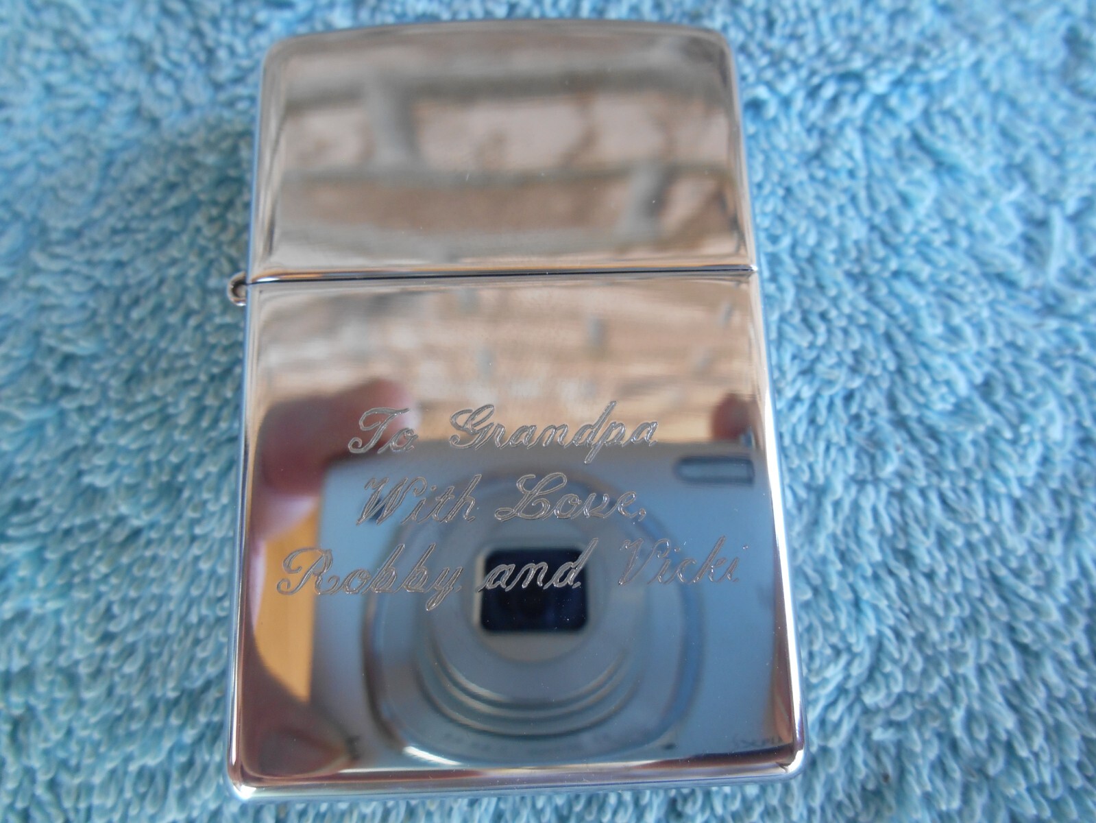 VINTAGE ZIPPO 1996 I-XII POLISHED CHROME CIGARETTE LIGHTER. TO GRANDPA WITH LOVE