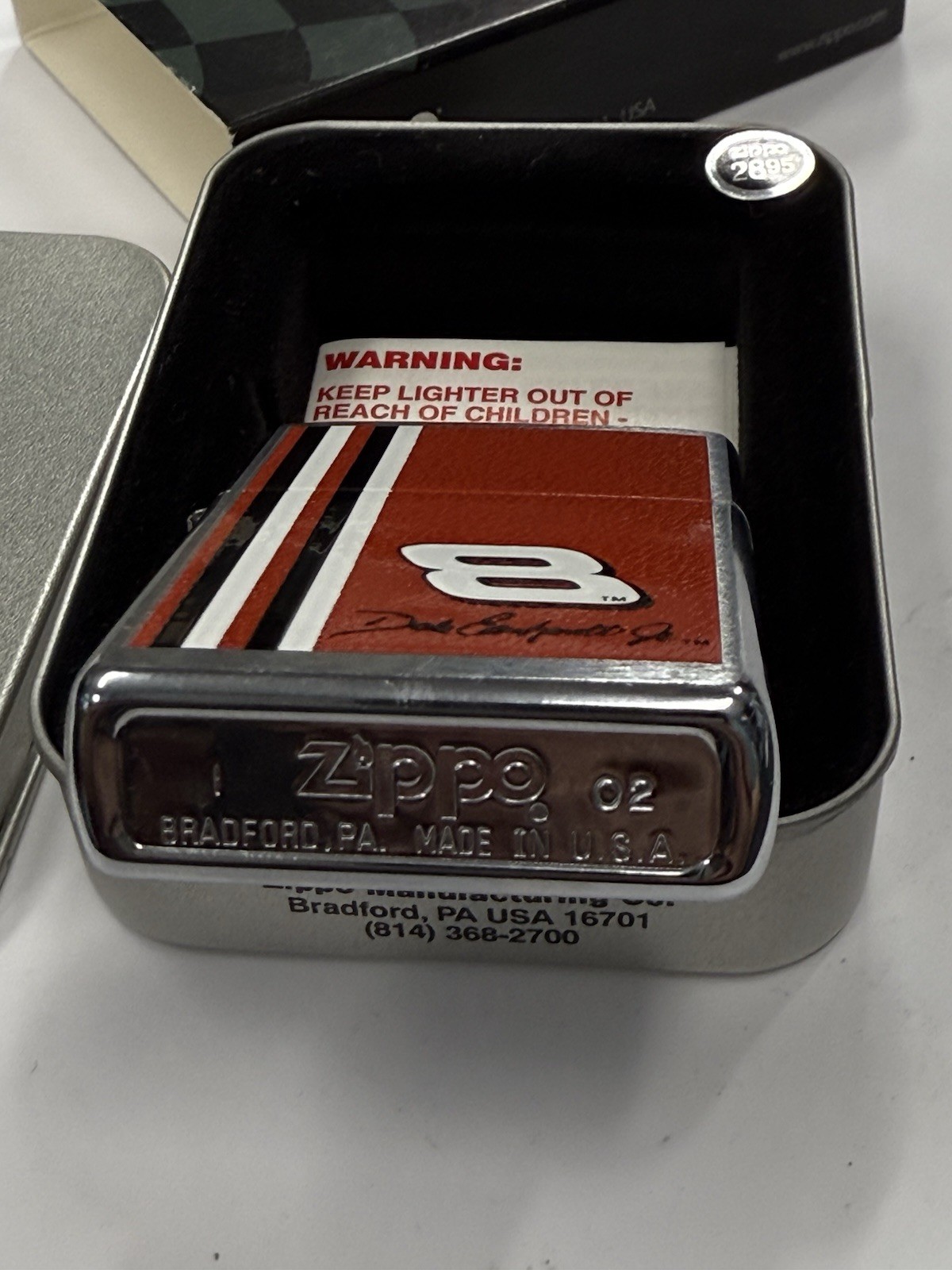ZIPPO 2002 DALE EARNHARDT #8 STRIPE LIGHTER UNFIRED IN BOX A951