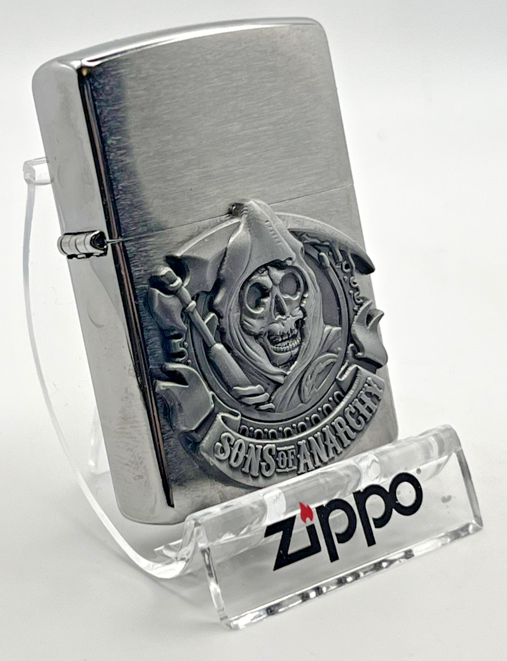 Brand New 2015 ZIPPO Lighter Awesome SONS OF ANARCHY EMBLEM Brushed Chrome Case